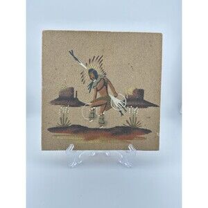 Vtg Native American Style Sand Art 'Hoop Dancer' Signed Wilson Price Jr 8"x 8"